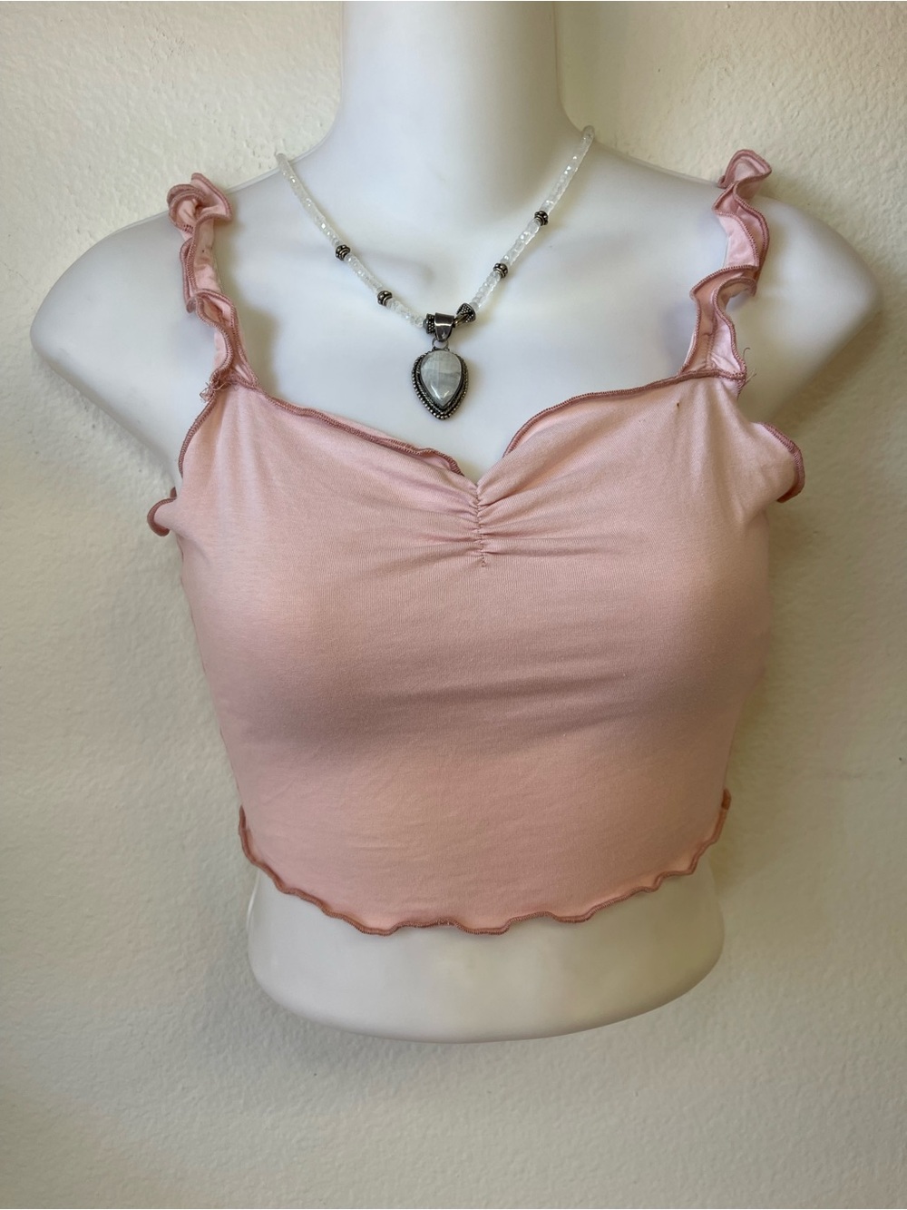 Vintage Pink Ruffle-Trim Crop Top
